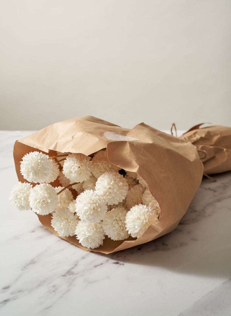 Faux Kiku Flower - White (10 Stems / 50 heads)