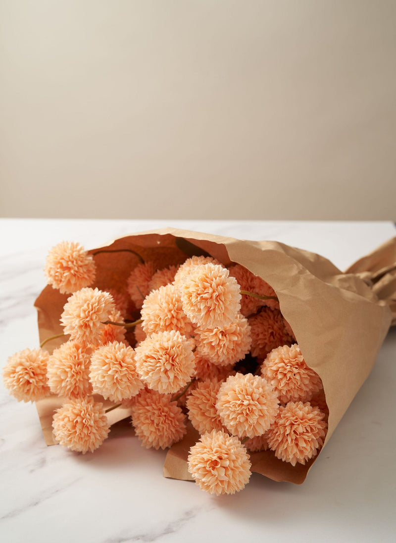 Faux Kiku Flower - Orange (10 Stems / 50 Heads)