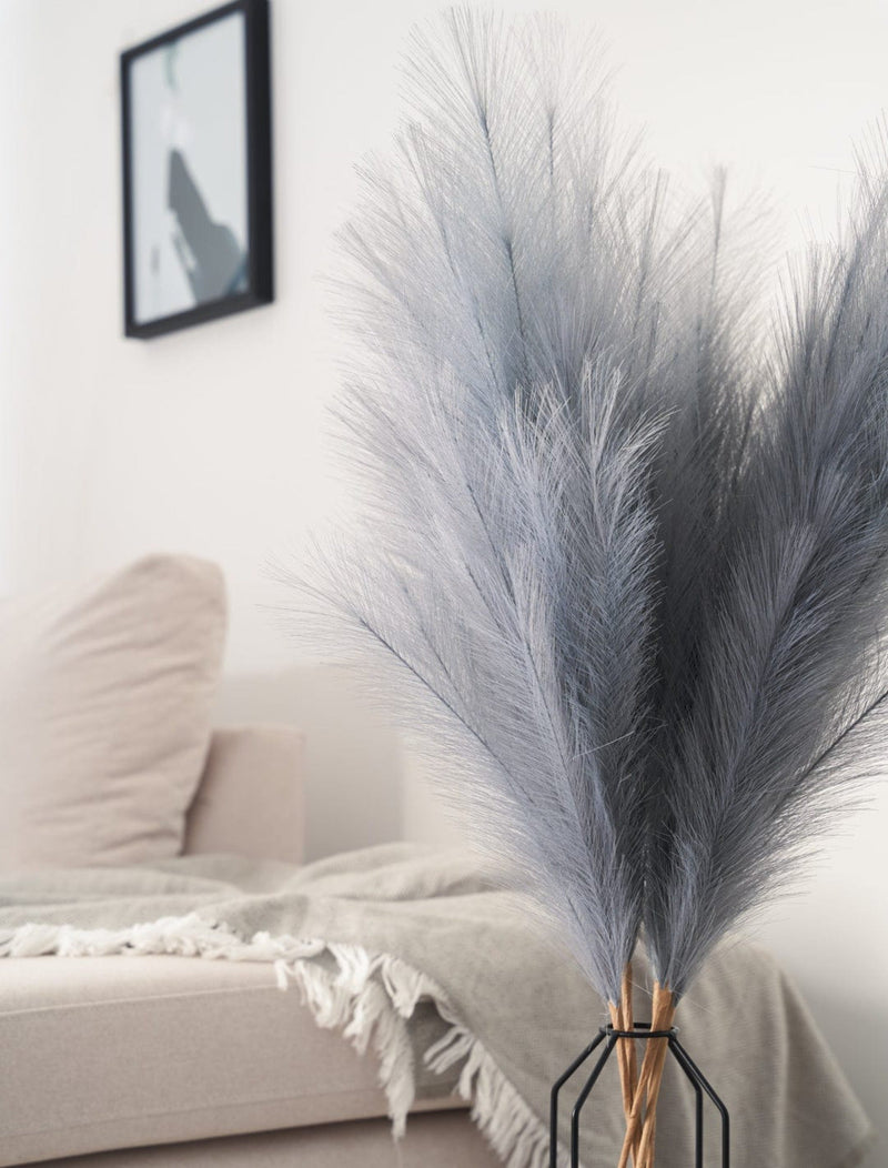 Tall Faux Pampas Grass - Light Slate Grey (3 Stems)